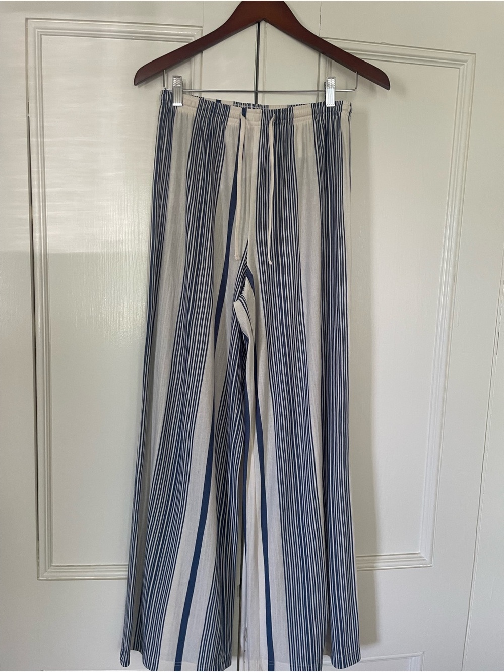 H&M Blue and White Vertical Stripe Wide-Leg Pants